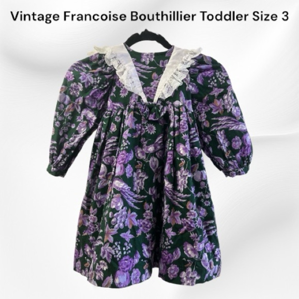 Vintage Francoise Bouthillier Cotton Toddler Dress with matching  headband  3T